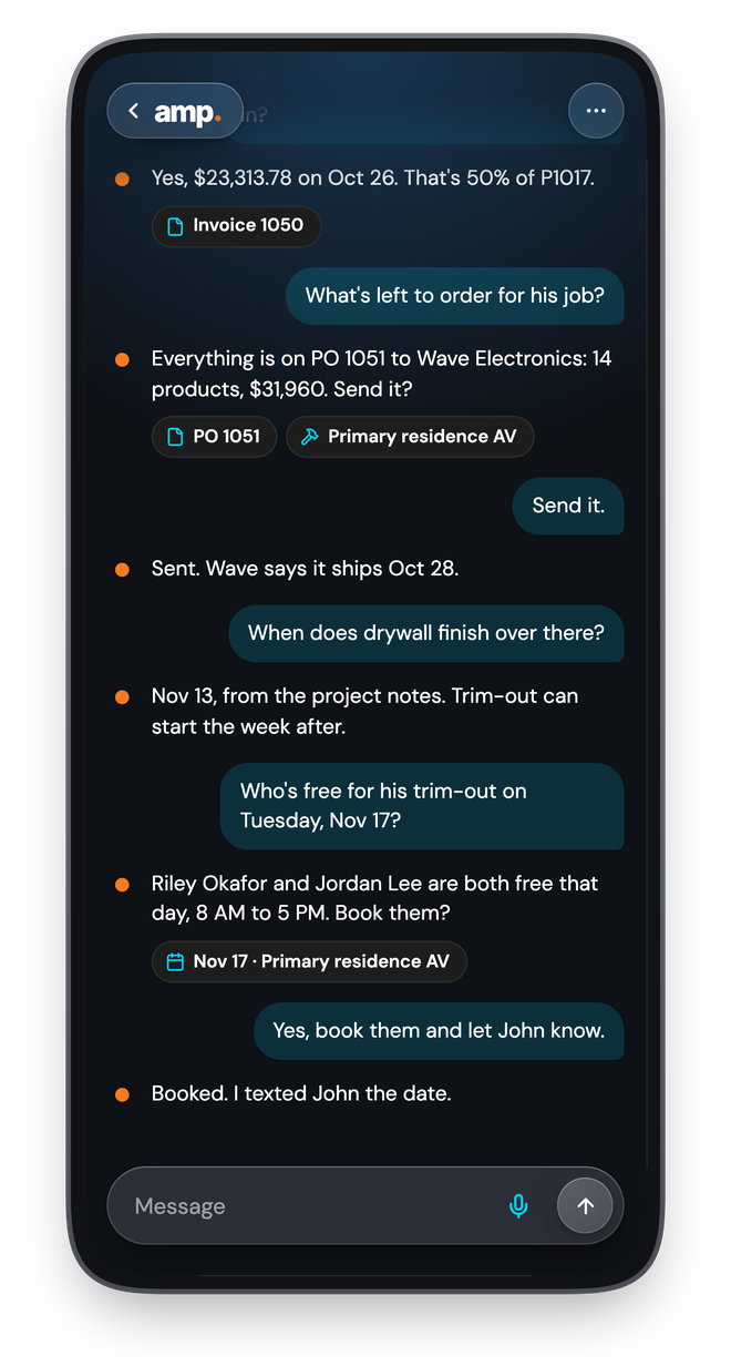 amp ordering John Rodriguez's gear and booking his trim-out