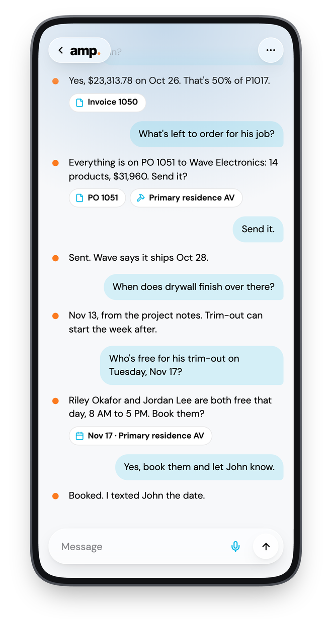 amp ordering John Rodriguez's gear and booking his trim-out