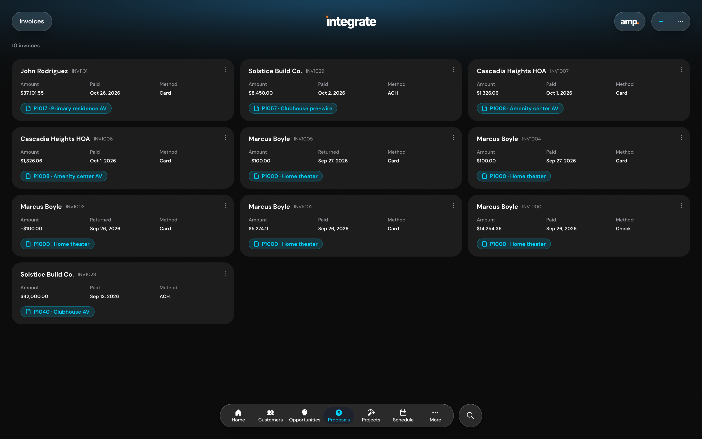 Invoices in Integrate
