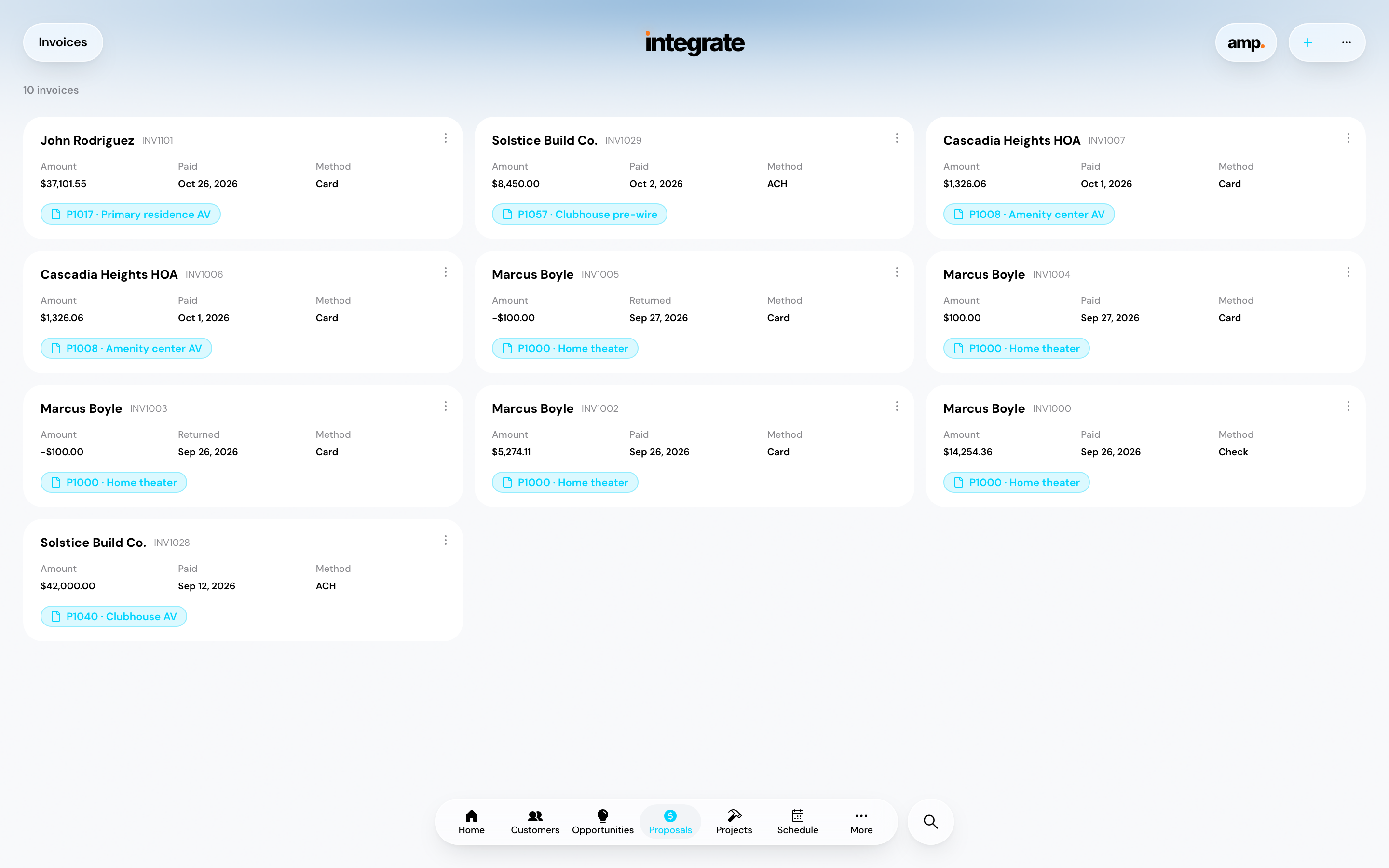 Invoices in Integrate