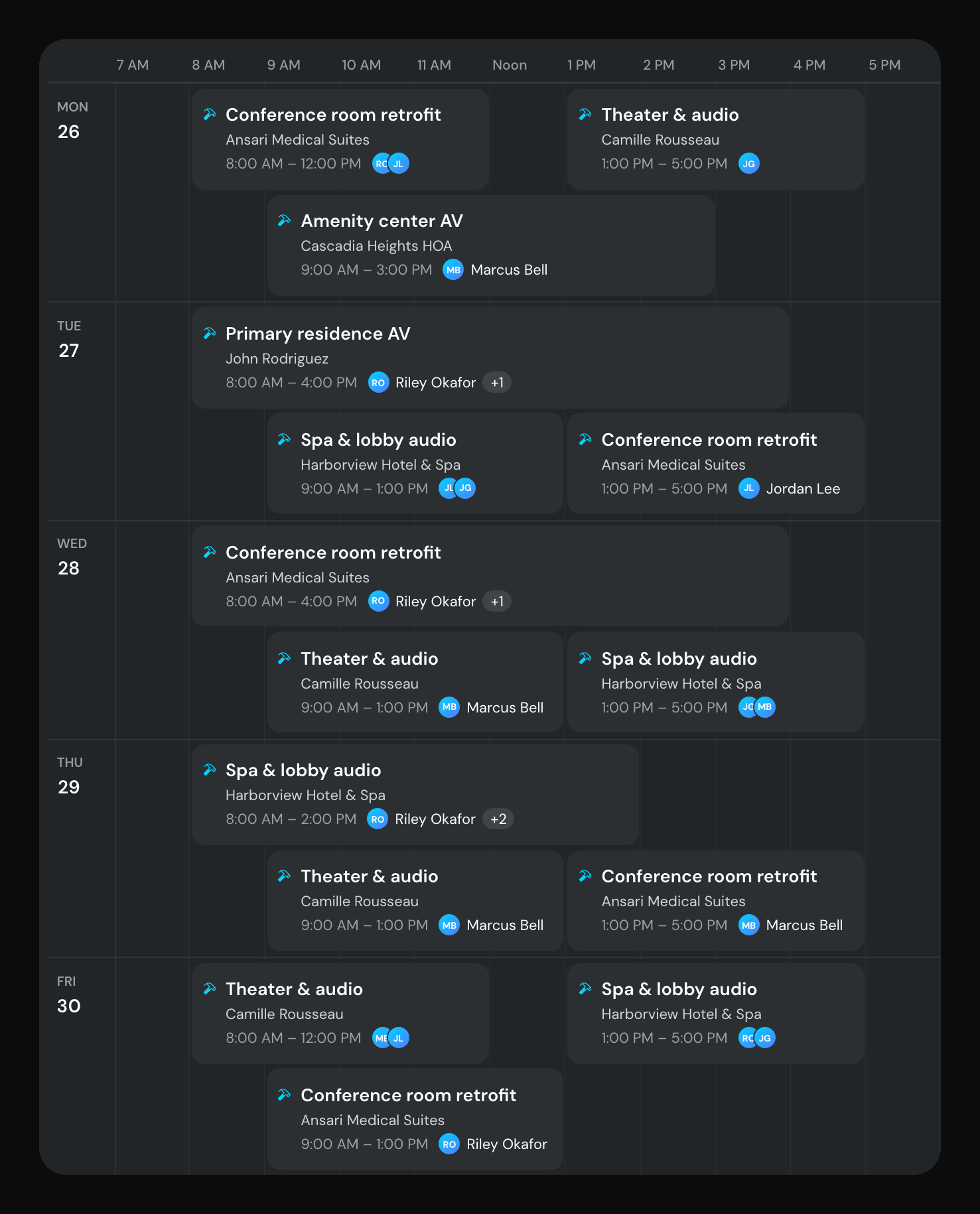 A week of installs in the Integrate schedule